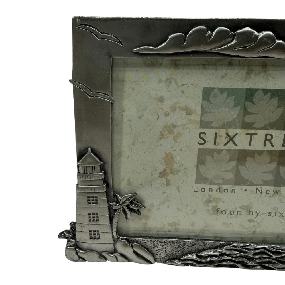 Sixtrees Nautical Pewter Tone 4x6 Picture Frame Lighthouse Sailboat Coastal